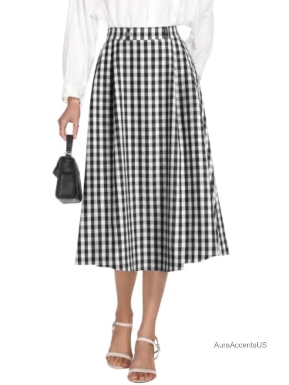 A-Line Midi Skirts for Women Business High Waisted Pleated Office Dressy